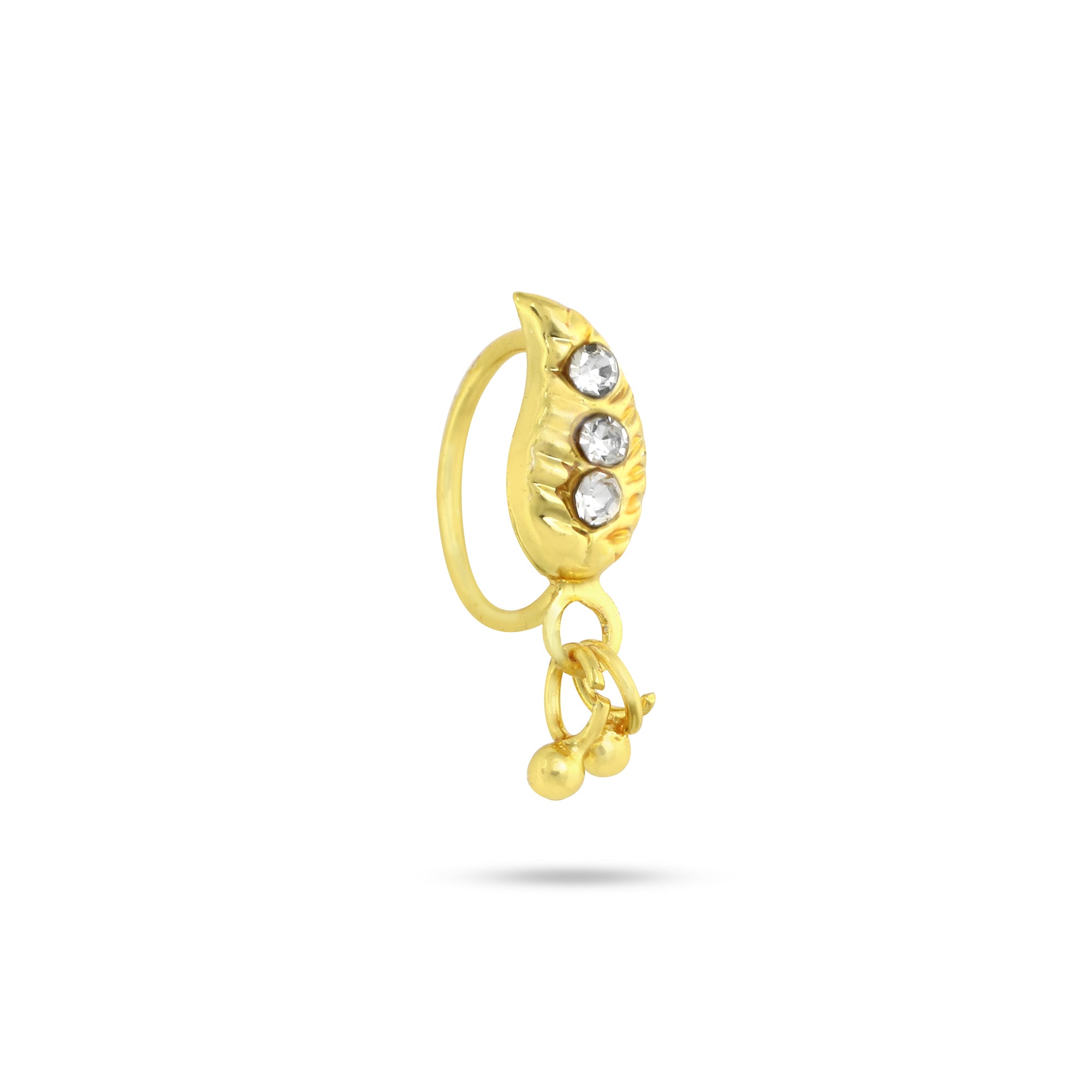 Simple Gold Plated Flower Shaped Maroon Polki Pearl Nathni Nose Ring -  Traditsiya - 471941