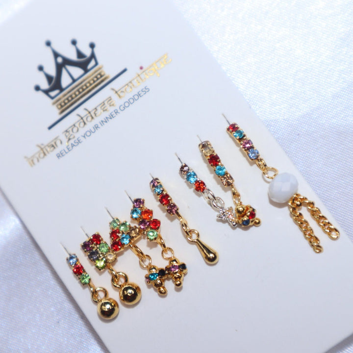 Set of 8 Colorful Dangling Nose Rings