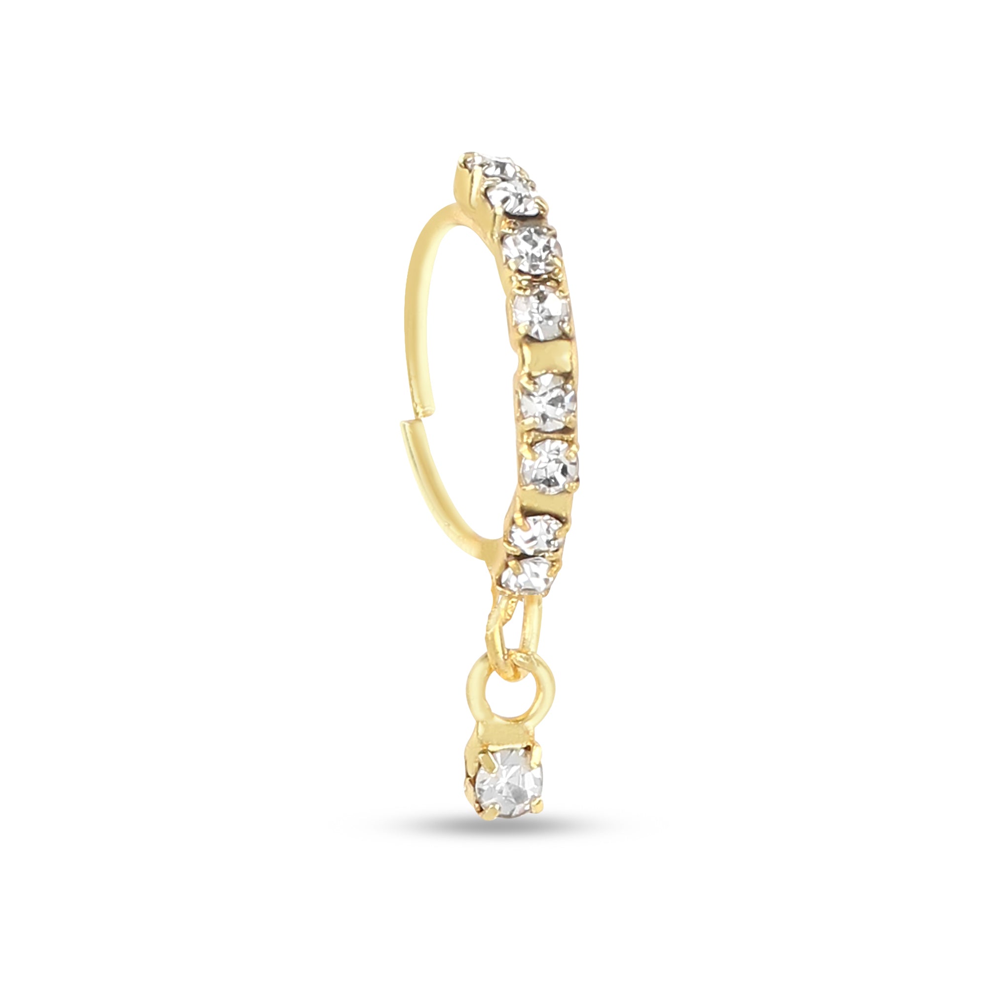 Gold Plated 8 Diamond Dangling Nose Ring With Diamond End – Indian ...